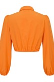 Orange Casual Solid Patchwork Turndown Collar Tops