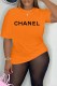 Orange Casual Print Letter O Neck T-Shirts