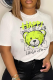 White Daily Cute Print Patchwork O Neck T-Shirts