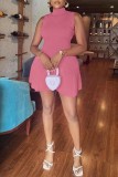 Pink Casual Solid Basic Turtleneck Sleeveless Dress Dresses