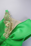 Green Sexy Casual Solid Patchwork V Neck One Step Skirt Dresses