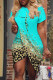 Green Casual Print Patchwork Asymmetrical O Neck One Step Skirt Dresses