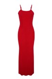 Red Sexy Solid Spaghetti Strap Long Dress Dresses