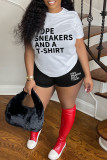 Red Casual Letter Print Basic O Neck Short Sleeve Two Pieces