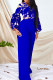Royal Blue Casual Print Patchwork Frenulum V Neck Long Sleeve Two Pieces