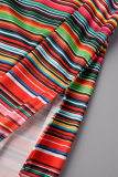 Multicolor Sexy Striped Print Backless Slit U Neck Vest Dress Dresses