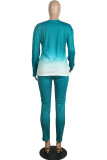 Blue Fashion Casual adult Ma'am Solid Gradient Two Piece Suits pencil Long Sleeve Two Pieces