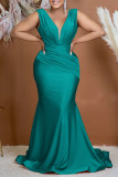 Green Sexy Formal Solid Patchwork V Neck Evening Dress Dresses
