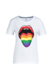 Black Casual Street Lips Printed Patchwork O Neck T-Shirts