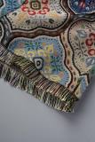 Colour Sexy Vintage Print Tassel Bandage Patchwork Backless Spaghetti Strap Sleeveless Two Pieces