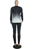 Black Fashion Casual adult Ma'am Solid Gradient Two Piece Suits pencil Long Sleeve Two Pieces