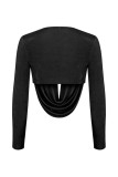 Black Sexy Solid Patchwork V Neck Tops