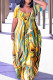 Yellow Casual Print Basic V Neck Short Sleeve Dress Dresses
