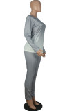 Grey Fashion Casual adult Ma'am Solid Gradient Two Piece Suits pencil Long Sleeve Two Pieces