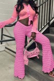 Pink Casual Solid Basic Regular High Waist Conventional Solid Color Trousers