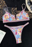 Multicolor Sexy Print Backless Swimwears (With Paddings)