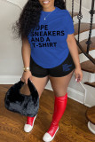 Red Casual Letter Print Basic O Neck Short Sleeve Two Pieces