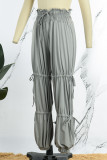Red Casual Solid Patchwork Frenulum Fold High Waist Pencil Solid Color Bottoms