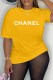 Yellow Casual Print Letter O Neck T-Shirts