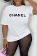 White Casual Print Letter O Neck T-Shirts