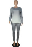 Grey Fashion Casual adult Ma'am Solid Gradient Two Piece Suits pencil Long Sleeve Two Pieces