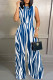 Blue White Casual Print Hollowed Out Basic O Neck Sleeveless Two Pieces