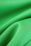 Green Sexy Casual Solid Patchwork V Neck One Step Skirt Dresses