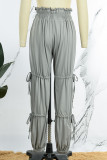 Red Casual Solid Patchwork Frenulum Fold High Waist Pencil Solid Color Bottoms