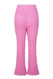 Pink Casual Solid Basic Regular High Waist Conventional Solid Color Trousers