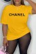 Yellow Casual Print Letter O Neck T-Shirts