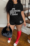Red Casual Letter Print Basic O Neck Short Sleeve Two Pieces