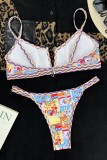Multicolor Sexy Print Backless Swimwears (With Paddings)
