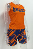 Orange Casual Street Print Patchwork O Neck Sleeveless Two Pieces