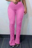 Pink Casual Solid Basic Regular High Waist Conventional Solid Color Trousers