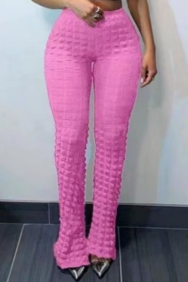 Pink Casual Solid Basic Regular High Waist Conventional Solid Color Trousers