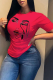 Red Casual Street Print Patchwork O Neck T-Shirts