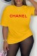 Yellow Casual Print Letter O Neck T-Shirts