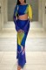 Blue Casual Not Positioning Printed Basic O Neck Long Sleeve Two Pieces