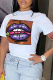 White Casual Daily Lips Printed Patchwork O Neck T-Shirts
