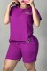 Purple Casual Letter Embroidered O Neck Short Sleeve Two Pieces