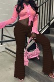 Pink Casual Solid Basic Regular High Waist Conventional Solid Color Trousers