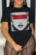 Black Casual Daily Print Patchwork O Neck T-Shirts