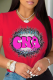 Red Casual Vintage Print Leopard Patchwork O Neck T-Shirts