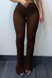 Pink Casual Solid Basic Regular High Waist Conventional Solid Color Trousers