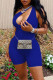 Blue Sexy Casual Solid Hollowed Out Backless One Shoulder Skinny Romper