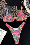 Multicolor Sexy Print Backless Swimwears (With Paddings)