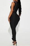 Black Sexy Casual Solid Hollowed Out O Neck Long Dress Dresses