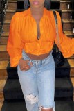 Orange Casual Solid Patchwork Turndown Collar Tops