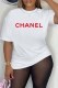 White Casual Print Letter O Neck T-Shirts