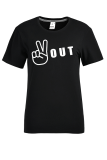 Black Casual Print Patchwork Letter O Neck T-Shirts